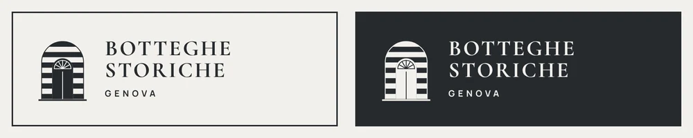 The logo in positive and reversed versions, with the name